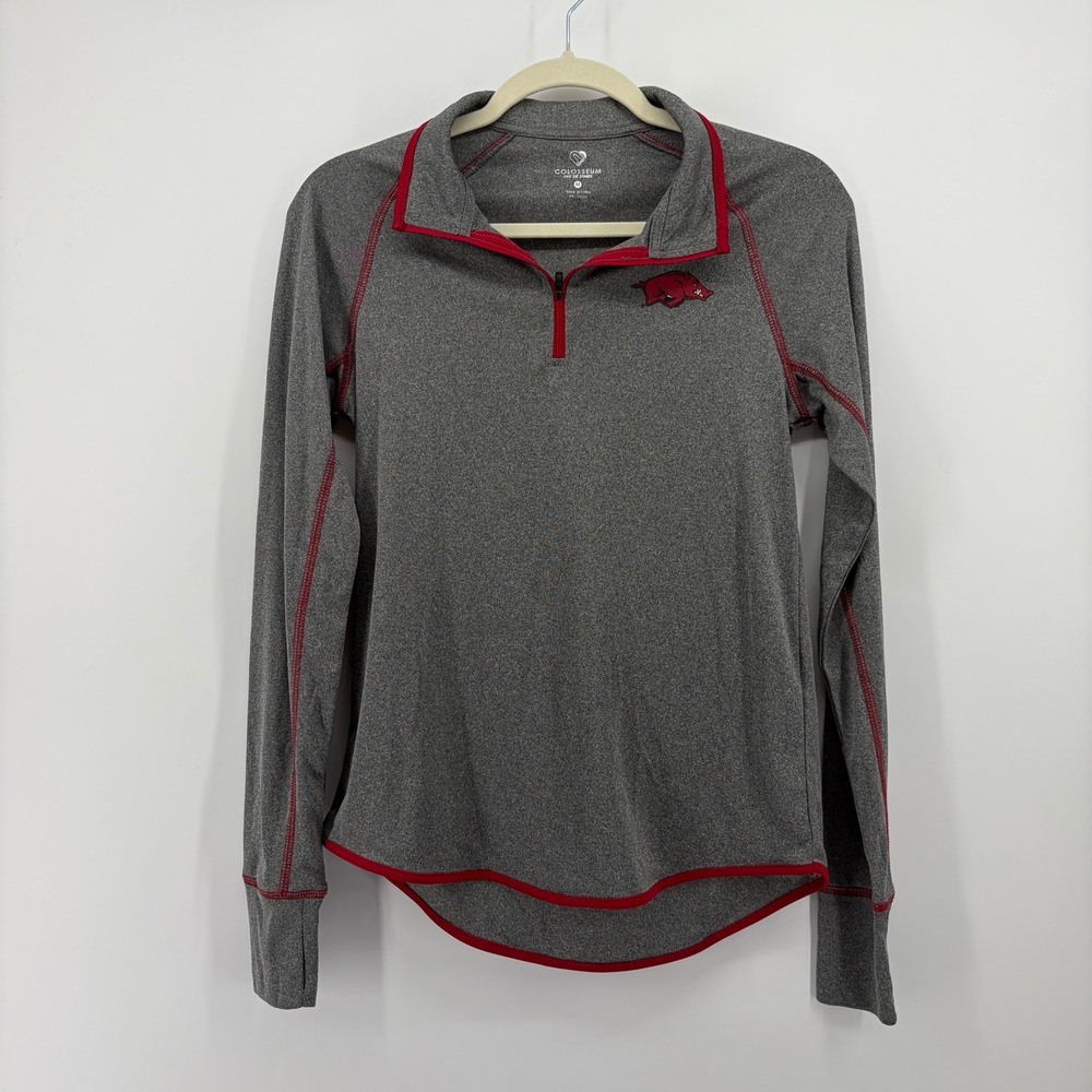 Colosseum Womens M Gray Arkansas Razorbacks Quarter-Zip Pullover Thumbhole Top